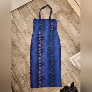 Vintage Y2K Snakeskin Animal Print Rave Halter Dress L